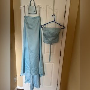 Alfred Angelo 2-piece prom dress, light blue, size 6, purse included.